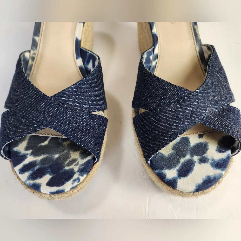 Arturo Chiang Blue Denim Espadrille Wedge Sandals Size 9B